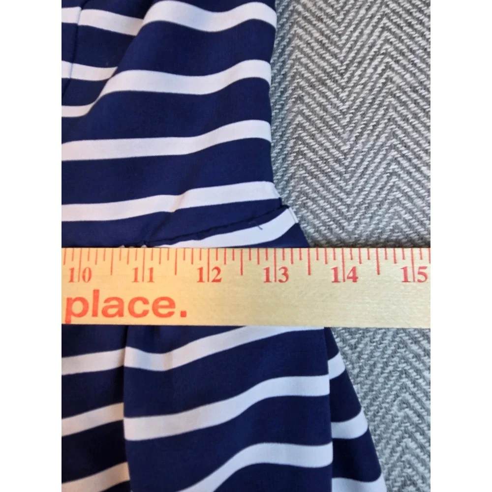 ana A New Approach Navy Blue White Striped Smocked Midi Sundress Womens Medium